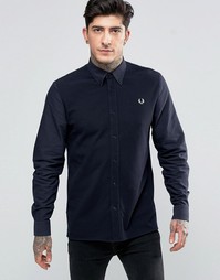 Темно-синяя рубашка слим с контрастной отделкой спереди Fred Perry