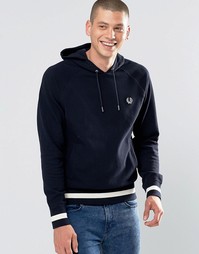 Темно-синее худи с контрастной полоской по низу Fred Perry