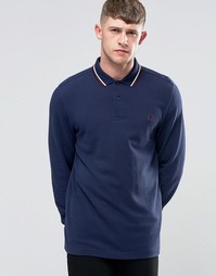 Синяя футболка-поло с длинными рукавами Fred Perry - Графитовый синий