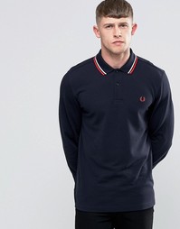 Темно-синяя футболка-поло с длинными рукавами Fred Perry - Темно-синий