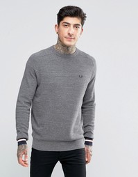 Меланжевый джемпер из хлопка пике с круглым вырезом Fred Perry