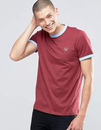 Каштановая футболка с голубыми горловиной и манжетами Fred Perry