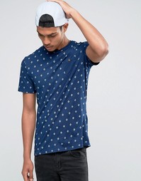 Celio Crew Neck Pocket T-shirt with All Over Print - Indigo - индиго