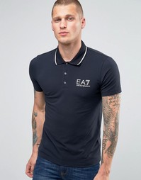 Темно-синяя футболка-поло с окантовкой Emporio Armani EA7