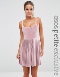 Бархатное платье с плиссировкой ASOS PETITE - Черный