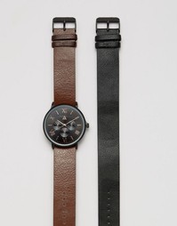 Часы со сменными ремешами черного и золотисто-розового цвета ASOS