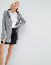 Дафлкот из смешанной шерсти на клетчатой подкладке ASOS - Серый меланж