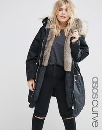 Парка со съемной отделкой из искусственного меха ASOS CURVE - Черный