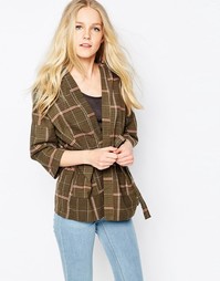 Vila Winter Check Belted Short Kimono - Vila winther check b