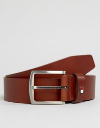 Tommy Hilfiger Denton Flag Logo Leather Belt In Tan - Рыжий