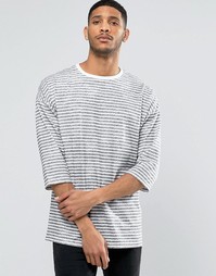 Oversize-футболка в полоску с рукавами 3/4 ASOS - Белый