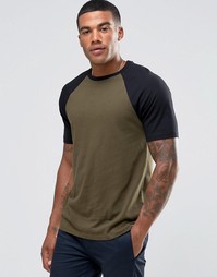 ASOS T-Shirt With Contrast Raglan Sleeve In Green