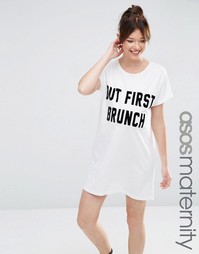 ASOS Maternity But First Brunch Sleep Tee - Белый