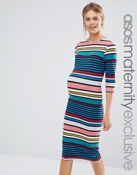 Облегающее платье миди в полоску с рукавами 3/4 ASOS Maternity
