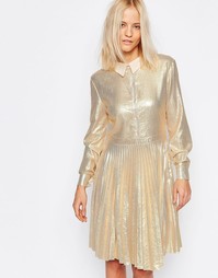 Платье-рубашка цвета металлик с плиссированной юбкой Liquorish