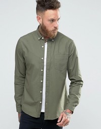 ASOS Laundered Twill Shirt In Light Khaki With Long Sleeves - Lt khaki