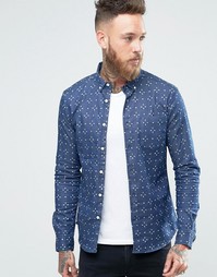 ASOS Skinny Denim Shirt With Cross Print In Rinse Wash And Long Sleeve