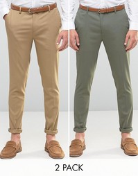 ASOS 2 Pack Super Skinny Smart Trousers In Brown And Khaki SAVE 17%
