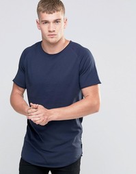 Удлиненная футболка с необработанным краем Jack &amp; Jones - Темно-синий