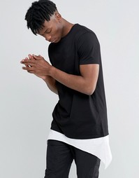 ASOS Super Longline T-Shirt With Contrast Asymmetric Hem Extender In B