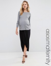 Трикотажная юбка-макси с запахом ASOS - Черный