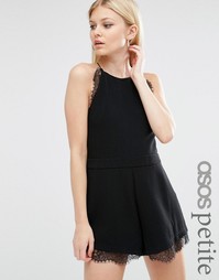 Креповый комбинезон на бретельках с кружевными вставками ASOS PETITE