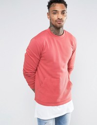 ASOS Sweatshirt With Reverse Loopback Kangaroo Pocket In Pink