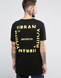Удлиненная футболка с принтом Urban Youth сзади ASOS - Черный