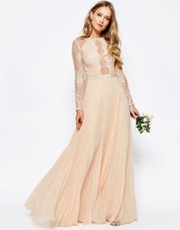 Плиссированное платье макси с кружевом с ресничками ASOS WEDDING - Зеленый