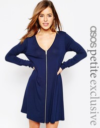 Свободное платье на молнии с длинными рукавами эксклюзивно для ASOS PETITE - Черный