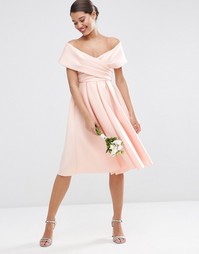 Платье миди для выпускного с открытыми плечами ASOS WEDDING - Розовый