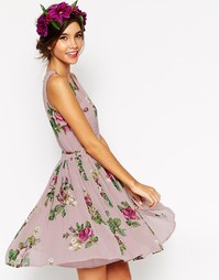 Короткое приталенное платье мини с цветочным принтом ASOS WEDDING - Фиолетовый