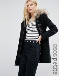 ASOS PETITE Wool Blend Faux Fur Hooded Duffle Coat - Черный