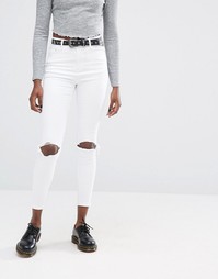 Белые рваные джинсы скинни с завышенной талией ASOS Ridley - Белый