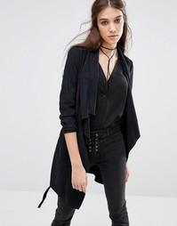 Пальто из искусственной замши с завязкой на талии Glamorous - Черный