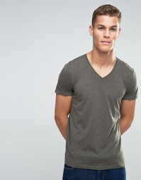 Меланжевая футболка с V‑образным вырезом Esprit - Зеленый