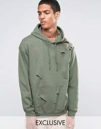 Oversize-худи с потертой отделкой Reclaimed Vintage - Зеленый