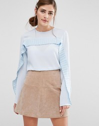 Fashion Union Long Sleeved Top With Pleated Ruffle Trim - Белый