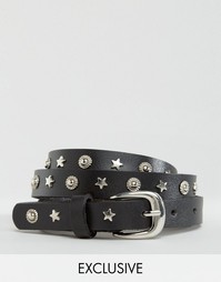 Кожаный ремень со звездами и заклепками Reclaimed Vintage - Черный
