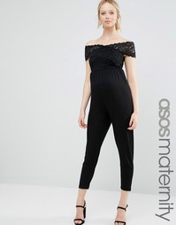 ASOS Maternity Lace Bardot Wrap Jumpsuit - Черный