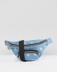 Джинсовая сумка‑кошелек на пояс с вышитыми звездами Skinnydip - Синий