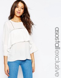 Блузка с оборками и отделкой ASOS TALL - Черный