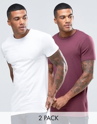 2 удлиненных футболки (красная/белая) ASOS - СКИДКА 15 - Мульти