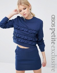 Трикотажный топ с рюшами и люрексовой отделкой ASOS PETITE - Темно-синий