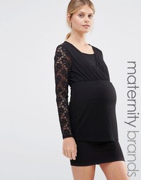 Топ для кормящих мам с кружевными рукавами Mamalicious - Черный Mama.Licious