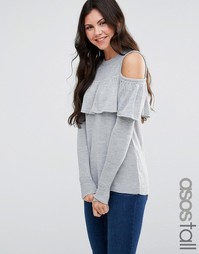 Тонкий джемпер с открытыми плечами ASOS TALL - Серый