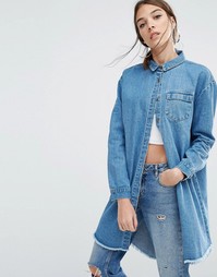 Джинсовая куртка-рубашка свободного кроя с необработанным подолом Daisy Street - Синий