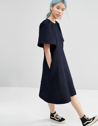 Платье миди с широкими рукавами ASOS WHITE - Темно-синий
