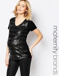 Топ для беременных с пайетками в полоску Mamalicious Isabella - Черный Mama.Licious