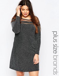 Платье с прозрачной вставкой и блестками Junarose Plus Lena - Черный